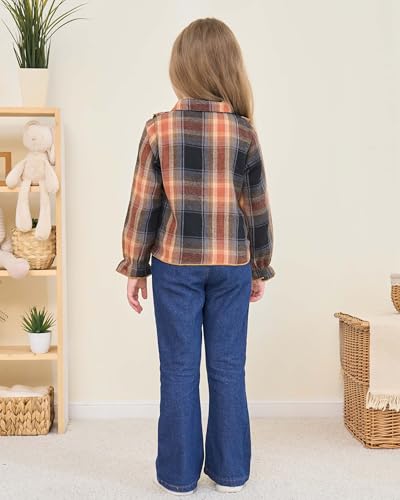 Image of Renotemy Kids Little Toddler Girl Clothes Button Down Tie Front Shirt + Bell Bottoms Jeans Girls 2 Piece Outfits Clothing Set