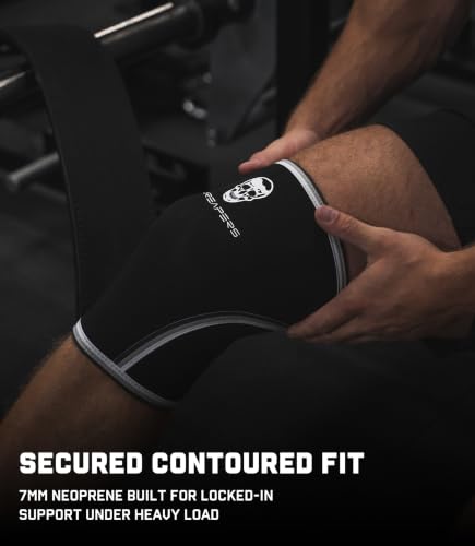 Gymreapers Knee Sleeves (1 Pair) with Gym Bag - IPF Approved - Support Compression Brace for Squats, Fitness, Weightlifting, Cross Training, Powerlifting - 7MM Neoprene Sleeves - For Men & Women (Black/White, Large)