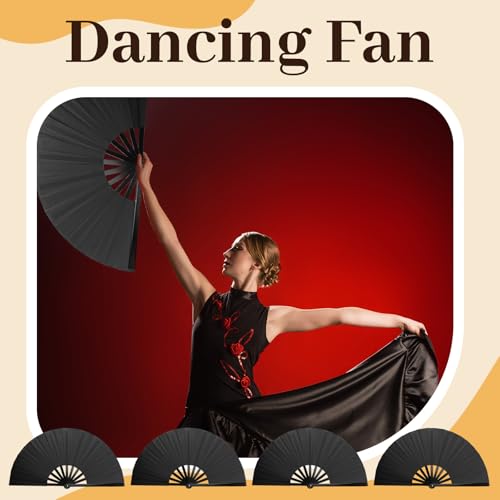 ATTRACME 8PCS Large Decorative Folding Fans with 8 Fan Sleeves, Boots on The Ground Hand Fans Bulk, Clacking Fans for Line Dancing, Popping Fans for Line Dancing (Black)