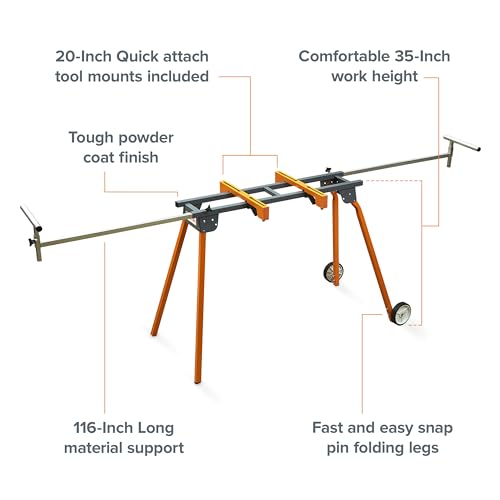 Image of BORA Portable Miter Saw Stand with Pedestal Roller - Universal Folding Work Support for Workshop Tools Compound Miter saws, Chop Saws - 500 Lb Max PM-4000B