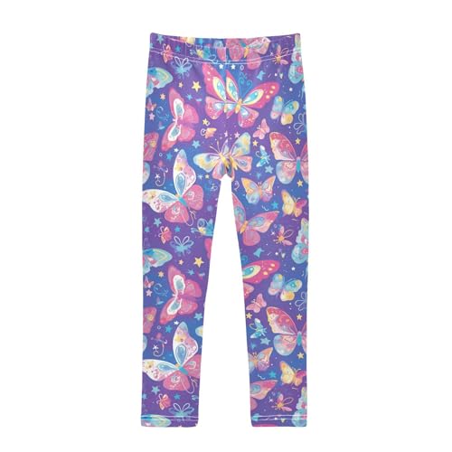 Wusikd Cartoon Butterflies Girls' Leggings Toddler Doodles Sparkling Stars Kids Yoga Pants Dance Active Tights 4T