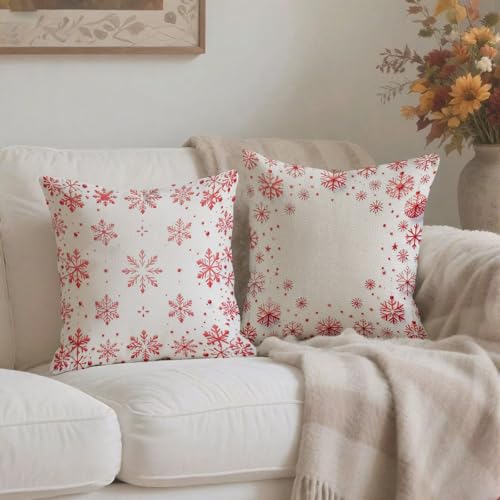 Housse coussin 60x60cm Noël anti tache en lin rouge double face