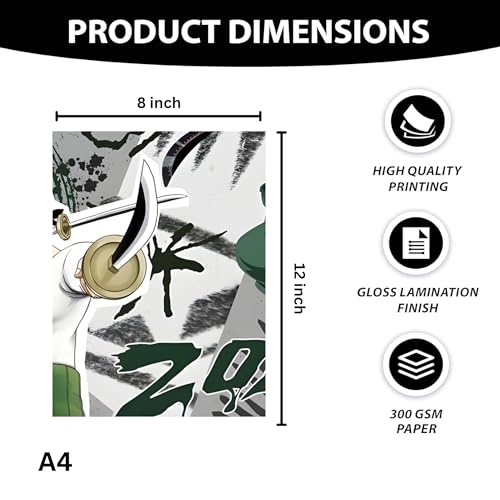 Image of ADRAIL STORE One Piece Anime Manga Poster, Zoro Character Design Wall Poster 3 Panal - A4 Size, 300 GSM, Wall Decor Posters Wall Art For Bedroom, Living room, Office, Dining Room,No Frame (Zoro-3)