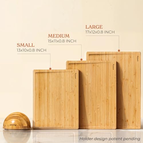 SMIRLY Bamboo Cutting Board Set: Wooden Chopping Boards for Kitchen, Large