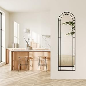 Muzilife 16x56 Window Full Length Mirror, Arched Floor Body Mirror, Windowpane Hanging Door Mirror with Metal Frame, Wall Mounted or Leaning for Bedroom, Living Room, Black Muzilife 16×56 Window Full Length Mirror Arched Floor Body Mirror Windowpane Hanging Door Mirror with Metal Frame Wall Mounted or Leaning for Bedroom Living Room Black