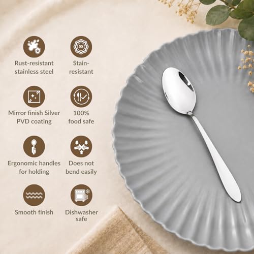 Image of Nestasia Stainless Steel 12 Piece Cutlery Set for Dining Table - Rust & Stain Resistant Spoons with Glossy Finish | Silver PVD-Coated Flatware Set for Home, Kitchen & Gifting