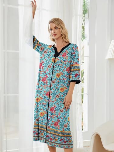 Image of PITINAN Moo Moo Nightgown House Dress Zip up Robes for Women Long Lounge Dress House Coat Women S-3XL