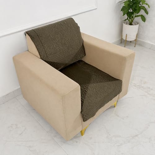 Image of Homerz Premium Petal Charm Sofa Cover | Embossed Floral Pattern | Soft Touch, Anti-Dust & Easy Wash Fabric (Coffee, 1 Seater with Back)