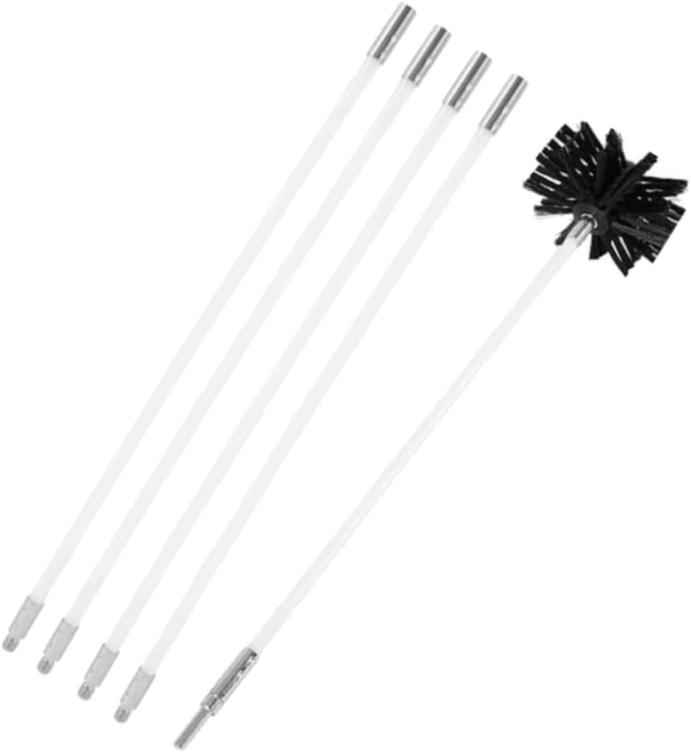 Flexible Chimney Duct Brush Cleaning Kit with 4 Nylon Rods and 1 Brush Head, 610mm Fireplace Vent Cleaner for Dryer Lint and Stove Pipe Interior Maintenance
