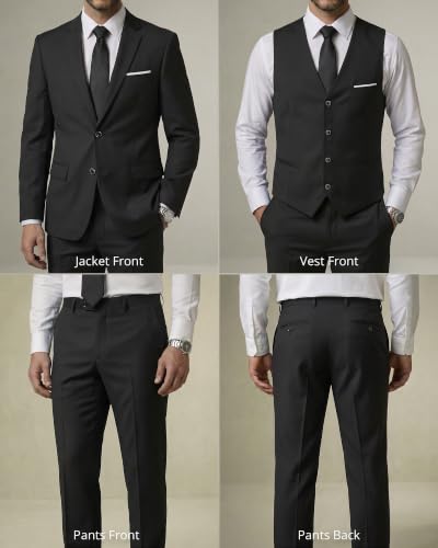 Image of YND Men's 3 Piece Suit with Tie, Solid Color Slim Fit Jacket Vest and Pants