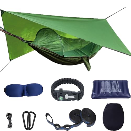 Camping Hammock with Mosquito Net and Rain Fly - Travel Hammock Bug Net - Hammock Tent for Outdoor Hiking Backpacking Travel Camping Accessories and