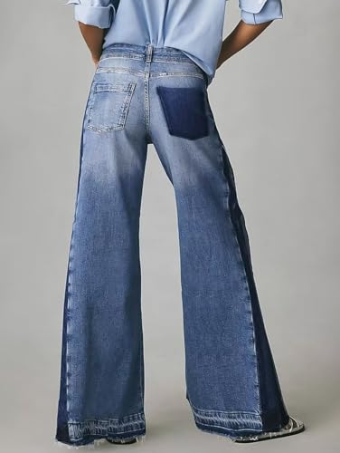 Flamingals Wide Leg High Rise Jeans for Women Stitch Detail Row Hem Jeans Denim Pants3