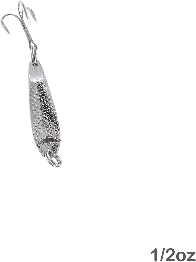 50pcs Fish WOW! 1/2oz Casting Spoon Jig Lures Hammered Spoons with a Treble Hook - Silver Chrome