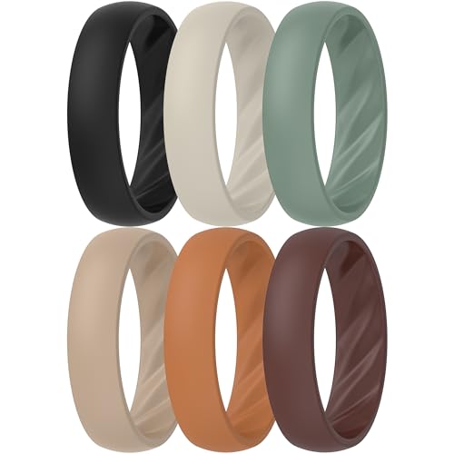 ThunderFit Women's Silicone Wedding Rings, Rubber Engagement Bands 6mm Wide 2mm Thick - 1/4/6/8/9/12 Variety Multipack