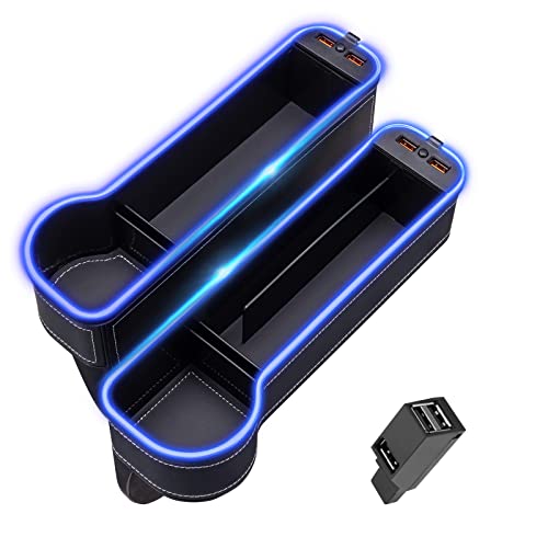 Esploratori Car Seat Gap Filler Organizer Front Seat with Dual USB Charging Multifunctional Car Seat Organizer with LED Light and Cup Holder(2PCS)