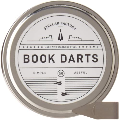 Stellar Factory Book Darts | Stainless Steel Line Marker Bookmarks | 50-Count Tin | Reusable Page-Safe | for Students Readers & Professionals