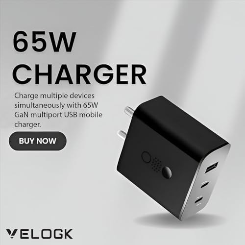 Image of VELOGK CMF by Nothing 65W GaN Charger with Trio Ports with C to C Nothing Cable | Ultra-Fast 65W Charging for Nothing Phone 2A, CMF Phone 1, and Nothing Phone 2 | Compact, Shockproof & Safe Design