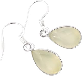 925 Sterling Silver Dangling Earrings For Womens Natural Prehnite Dangle Earrings Sterling Silver Dangle Drop Earrings Pear Gemstone Minimalist Dangling Earrings