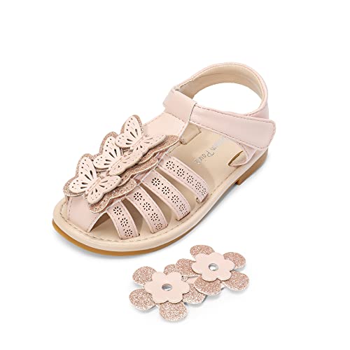 DREAM PAIRS Girls Sandals Closed-Toe Sandals with Interchangeable DIY Flower Dress Summer Shoes Toddler/Little Kid 6 Toddler Pink