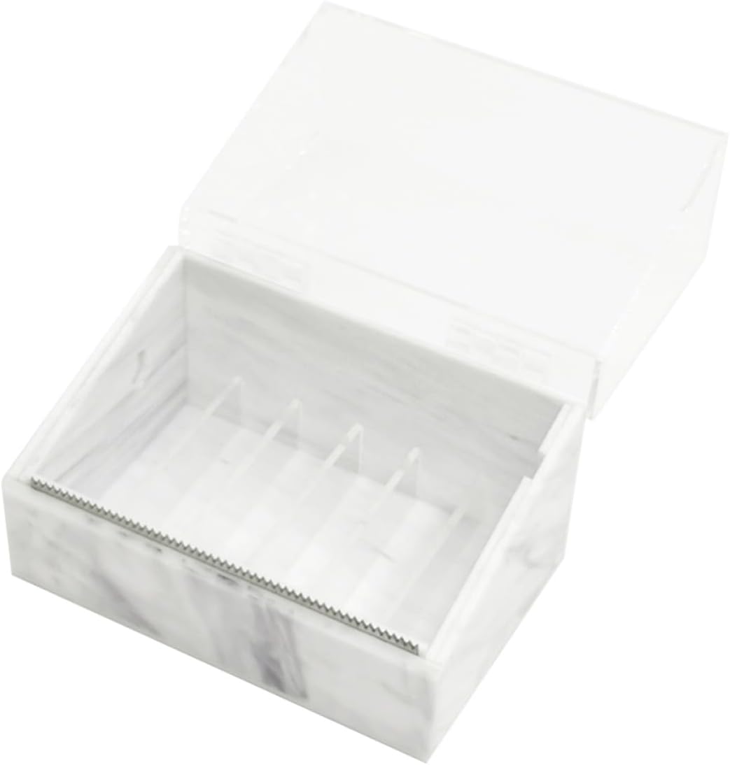 Eyelash Tape Cutter and Handy Dispenser with Marble White Multi-Compartment Storage Box, Professional Tape Divider Tool for False Eyelash Application
