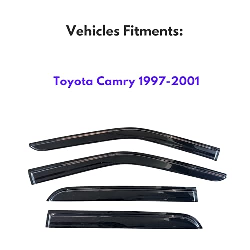 Image of KPY Window Visor Compatible with Toyota Camry 1997-2001, Rain Guard Side Window Vent Deflectors Tape-On Style, 1997 1998 1999 2000 2001, Black