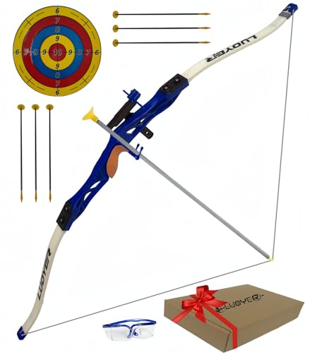 Luoyer Archery Set for Children and Teenagers Beginners Sports with Suction Cup Arrows 3-Piece Take-Down Recurve Bow Indoor Outdoor Garden Game (Blue)