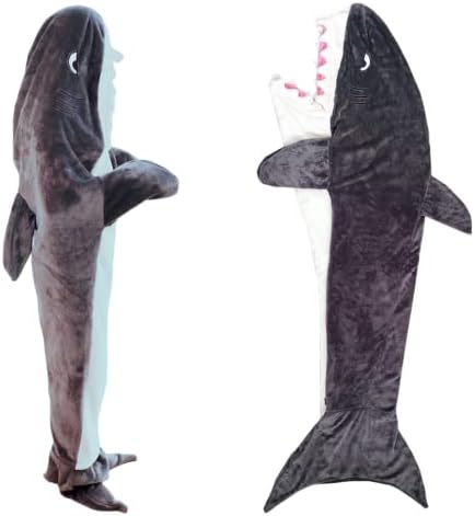 HOIDKET Shark Tail Blanket Super Soft Cozy Flannel Wearable Blanket Hoodie Shark Sleeping Bag for Kid Teens Shark Gifts Animal Cosplay Shark Costume (Shark, 70'' H x 24'' W (Fit for Height 4'5"-5'3"))