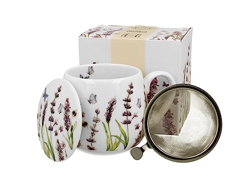 DUO FLORAL - Bicchiere da 430 ml CLASSIC LAVENDER con colino da tè, porcellana New Bone China