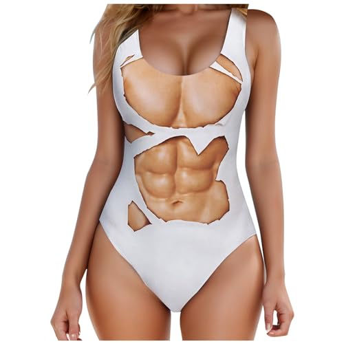 Generisch Elegante bikini monocromático sin espalda con patrón de pelo en el pecho para mujer, vestido de baño para mujer, talla grande, R, XXL