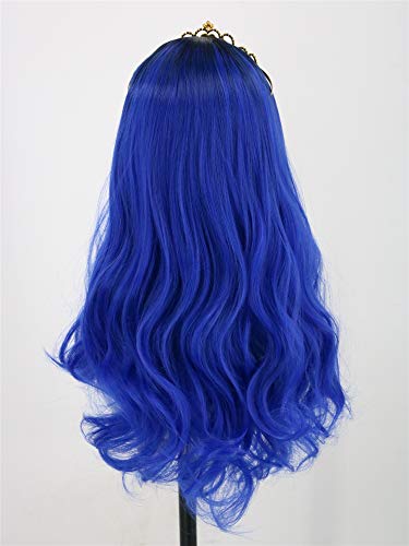 LeMarnia Girls Blue Long Wavy Curly Wig Halloween party wig(023), Blue Wave Wig - Image 4