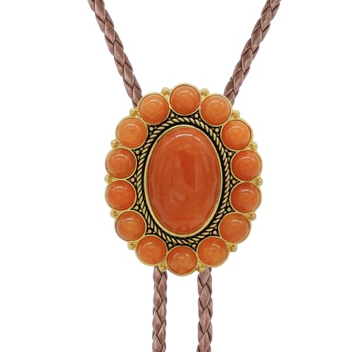 Image of GelConnie Bolo Tie for Men Women Western Cowboy Turquoise Leather Necktie | Natural Stone Bolo Tie Necklace for Women Rodeo Cowboy Leather Necktie Native American Western Cowgirl Ties Adjustable Cord