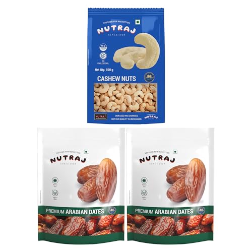 Nutraj Gold Arabian Dates 1kg (2 x 500g) & Cashew Nuts W320 500g - Combo Pack 1.5Kg | Khajoor | Kaju | Crunchy & Healthy Nuts & Dates (B09WMT1WVD) Amazon Price History, Amazon Price Tracker