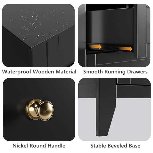 GarveeHome Black 5 Chest of Drawer Dresser, Modern Tall Nightstand with Deep Drawers and Nickel Round Handle, Wood Organizer Storage Cabinet for Bedroom, Living Room, Hallway