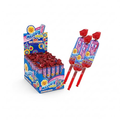 Melody Pops Sabor Fresa – Estuche de 48 Piruletas | Caramelos con palo | Musicales Divertidas con Silbato para Niños y Adultos, Caramelos Individuos Dulces para Fiestas, Regalos y Eventos