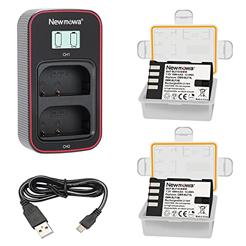 Newmowa DMW-BLF19 DMW-BLF19E Replacement Battery (2 Pack) and Smart LCD Display Dual USB Charger for Panasonic DMW-BLF19 DMW-BLF19E and Panasonic DMC-GH3,DMC-GH4,DMC-GH5,DC-GH5S