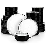 Juego de vajilla cerámica blanca y negra 18/36 piezas, incluye 6 platos for la cena, postre, tazón sopa Vajilla de cerámica(36 Piece)