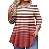Generisch Tunika Damen Langarm Große Größen Herbst 3/4 Arm Blusen Tuniken Tops Für Frauen Longshirt Longbluse Oberteil Lässig Red XXXXXL