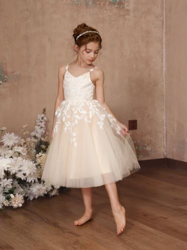 Summer Spaghetti Strap Flower Girls Dress Short Wedding Party Dresses V-Neck Lace Backless Evening Dance Gown3