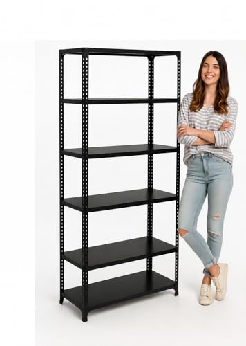 Image of Heavy Duty Metal Storage Rack | Multipurpose Steel Shelving Unit for Home, Kitchen, Pantry, Garage, Office & Store Room | Powder Coated Rust Resistant Organizer Rack bin stoarge | Black