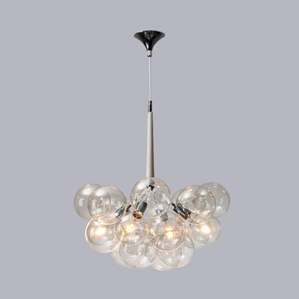 Modern Clear Glass Chandelier Mid-Century Bubble Pendant Light Globe Cluster Light Fixture Glass Ball 4 Lights Dining Room Hanging Ceiling Light - Silver Silver - 4 Lights 12 Balls