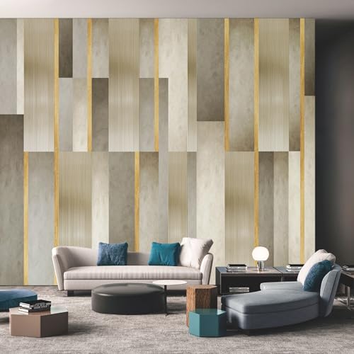 Papier peint intissé beige 250x175 cm à motif géométrique pour salon