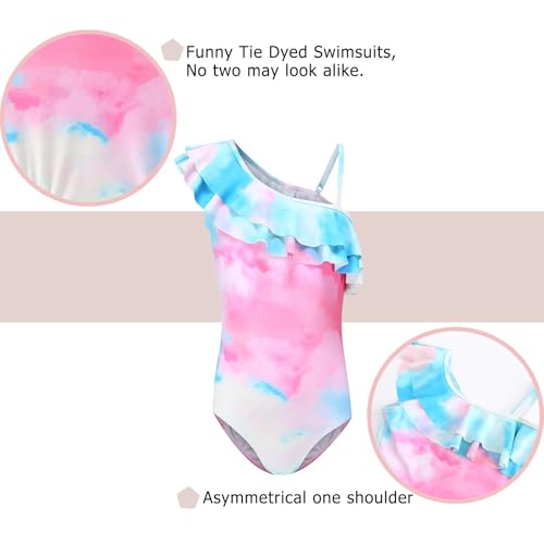 Image of Girls One Piece Swimsuits One Shoulder Ruffle Bathing Suit Kids Hawaiian Floral Swimwear 3-16 Years