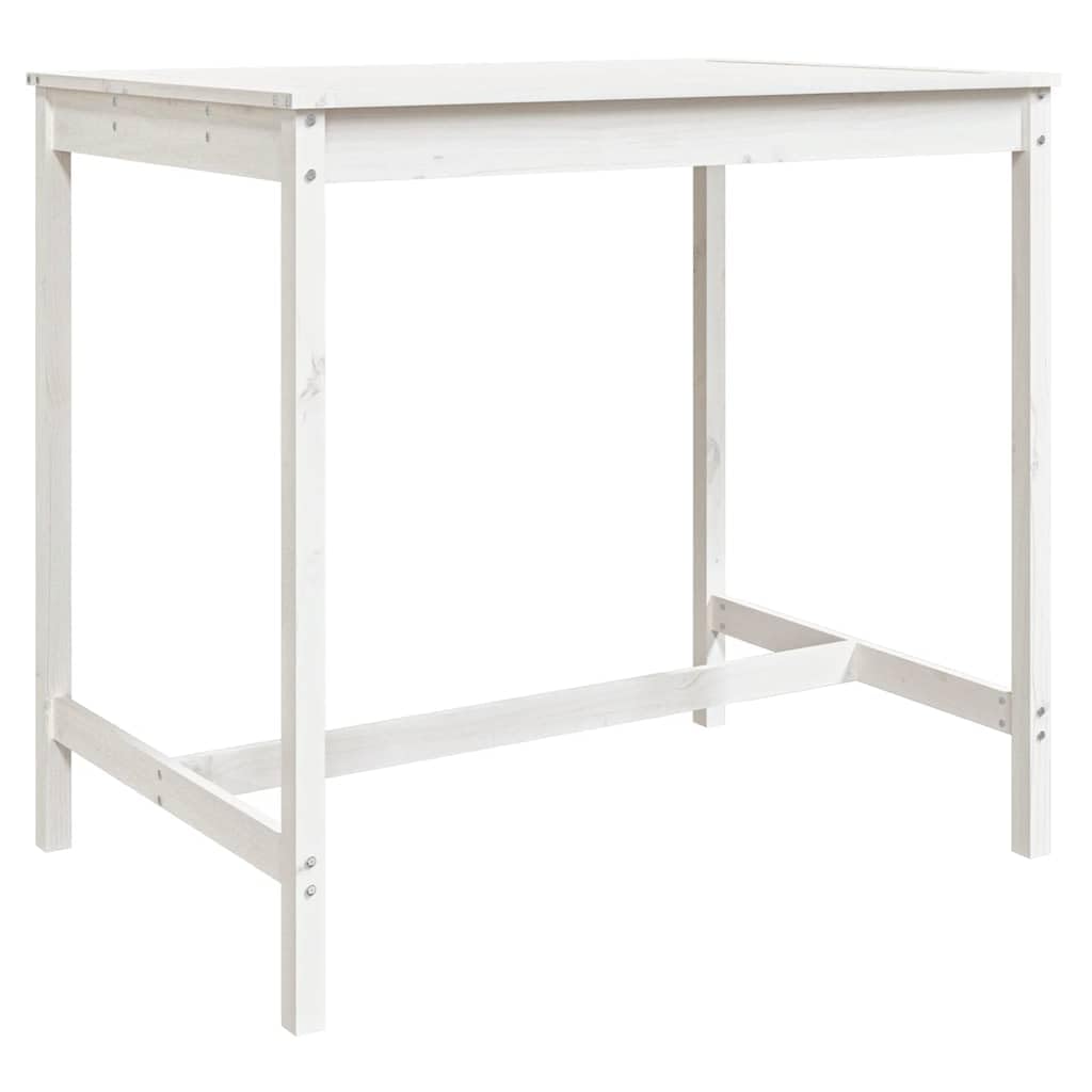 Ensemble de Bar de Jardin 5 Pièces en Bois de Pin Massif Blanc, Mange-Debout Extérieur avec 1 Table Haute 121cm et 4 Tabourets de Bar pour Terrasse et Balcon