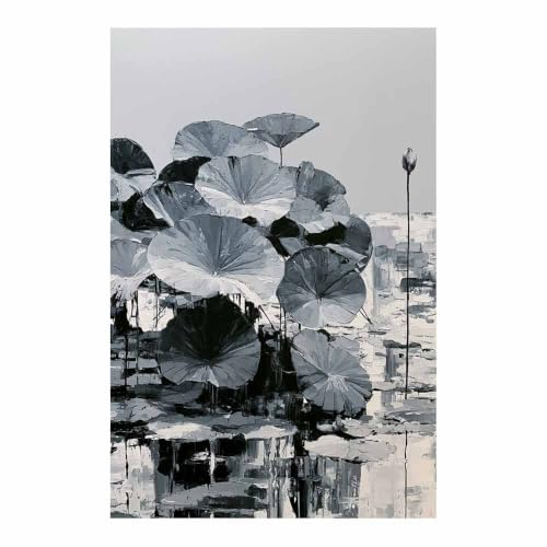 Affiche noir et blanc deco mural salon et bureau motif lotus 80x120cm