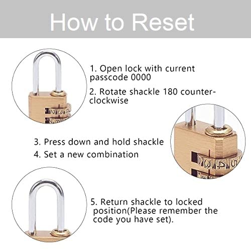 Image of 3 Digit Combination Padlock Solid Brass Padlock Heavy Duty Combination Lock Big 3 Rounds for Indoor and Outdoor Small Safety Luggage 4Pcs