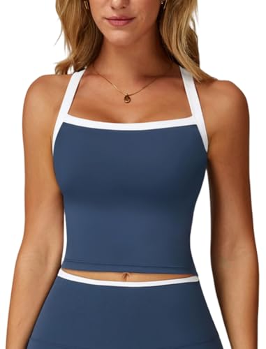 Image of QBGJTD Womens Longline Sports Bras Cross Back Active Gym Yoga Padded Workout Crop Tank Top with Built in Bra