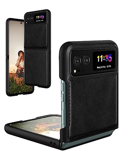 Foluu Leather Case for Motorola Razr 2023, Ultra Thin Slim Durable Protective Phone Case Cover - Black