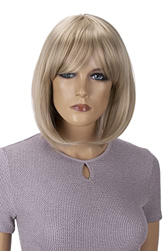 CAISHA Peluca Bob Pelo Corto Cosplay Espectáculo De Teatro Resistente Al Calor Fibra Sintética Recta Rubio WB3