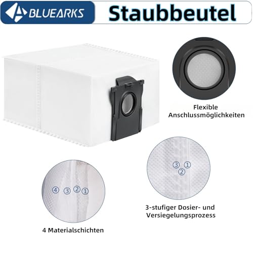 Bluearks 21 Stück Zubehör für Dreame D10 Plus Gen 2 Saugroboter, Bestehend Aus 1 Hauptbürste,4 Wischtüchern,4 HEPA Filtern,6 Seitenbürsten,6 Vakuumbeutel