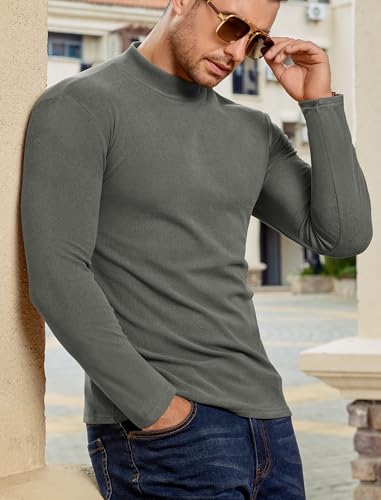 Vssjavun Mens Mock Turtleneck Sweater Long Sleeve Basic Slim Fit Pullover Sweaters Thermal Lightweight Undershirts